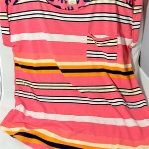 Belle Du Jour Colorful Pink striped Short Sleeve Tee with Elephants‎